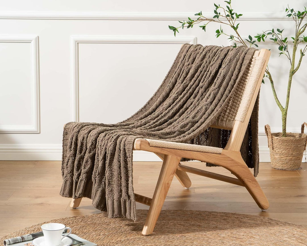 Battilo Zopfstrick-Überwurfdecke Chenille Camel 130x170cm Camel, 130x170cm Camel