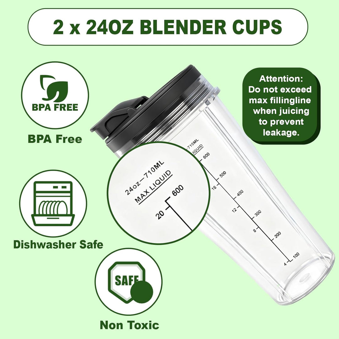 2er Pack 24oz Ersatzbecher kompatibel mit Ninja Blender – Smoothie Becher mit Deckel & Reinigungsbür
