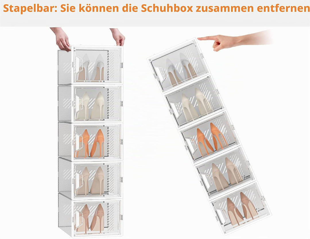 SIMPDIY Schuhboxen Stapelbar Transparent, 24er Pack Schuhkarton, Schuhaufbewahrung mit Deckel für Tu