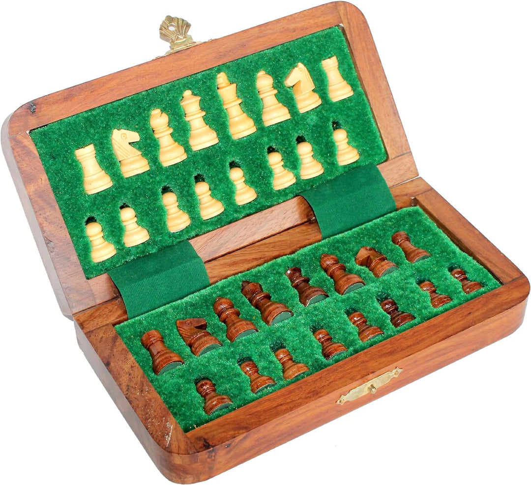 StonKraft Handmade Premium Holz 18 x 18 cm Schachspiel - Faltbares Holz-Magnetset mit Aufbewahrung