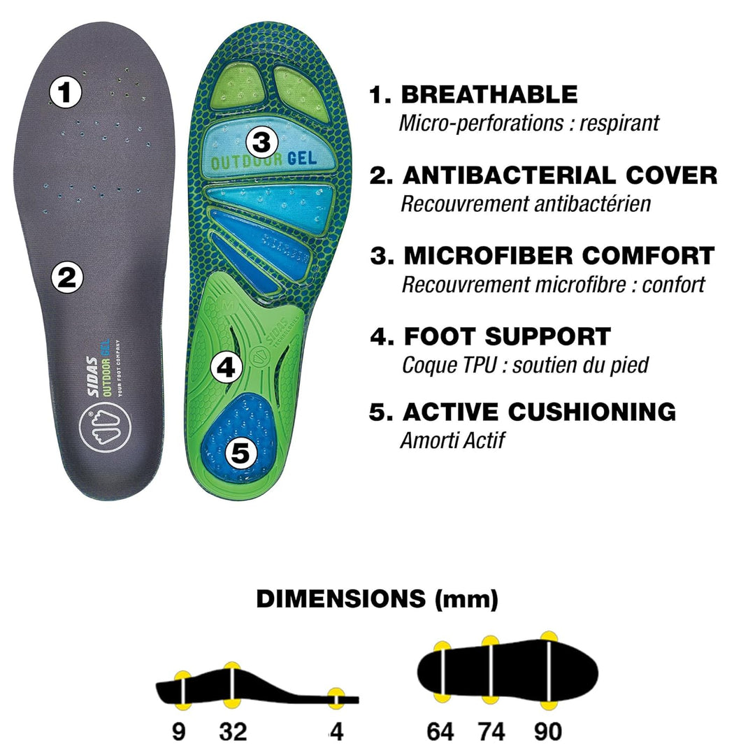 Sidas Gel Comfort Outdoor Sohle FR : L (Taille Fabricant : L:42-43) Grün, FR : L (Taille Fabricant :