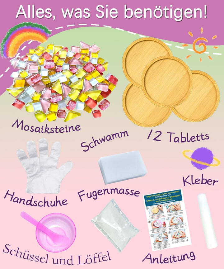 Finsink Mosaik bastelset kinder 12pcs mosaik untersetzer bastelset diy holz untersetzer Set Mosaikst