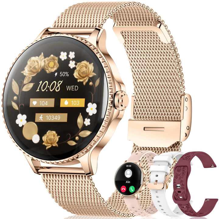 Smartwatch Damen mit Telefonfunktion,1.27" AMOLED Uhren Damen mit 24H Herzfrequenz/Schlafmonitor/SpO