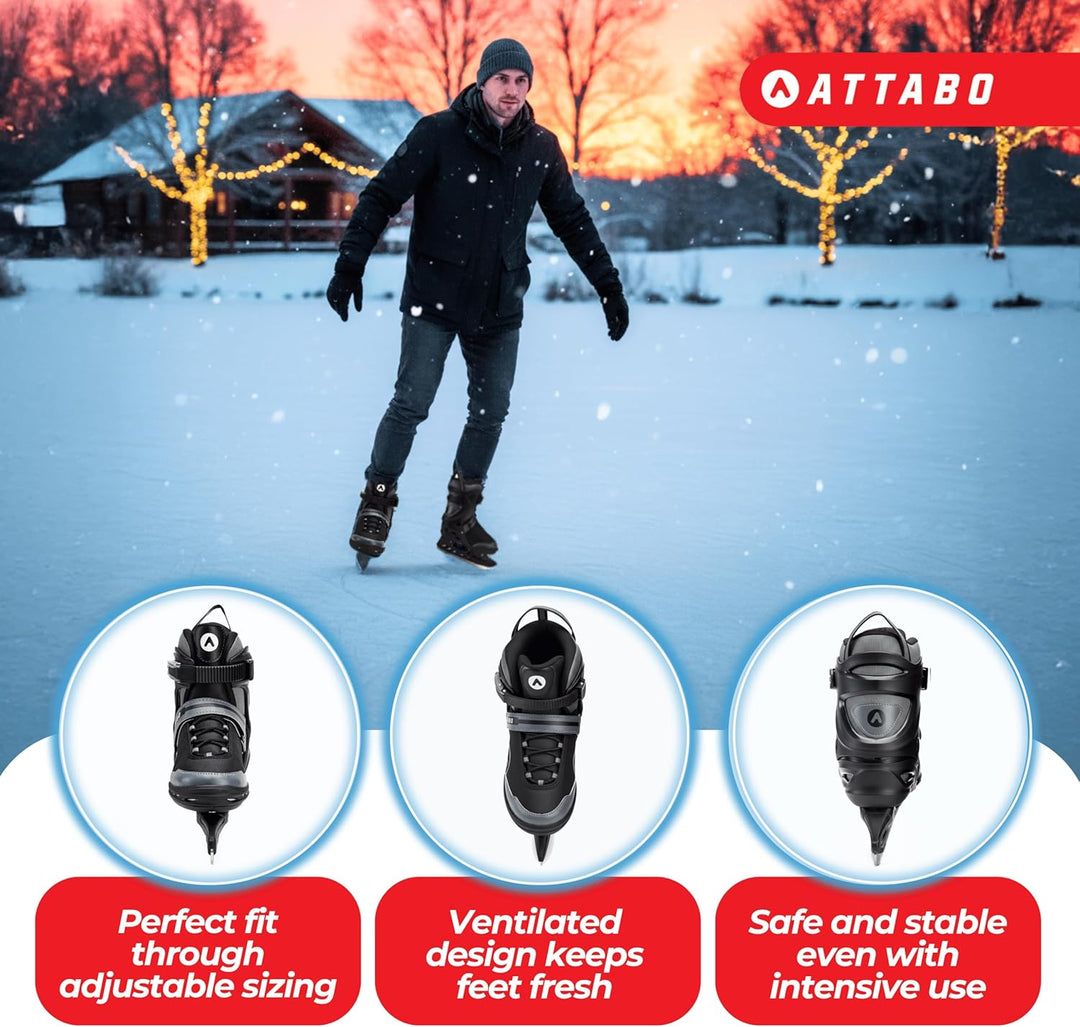 ATTABO Freizeit Schlittschuhe Herren Tore Schwarz Grösse 41-45 EU Anfänger Schlittschuhe Schnalle un
