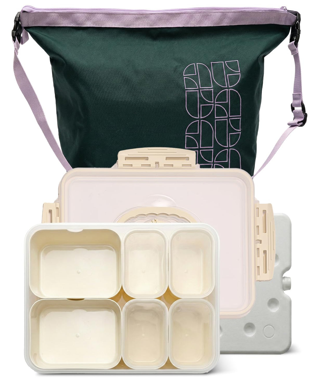 GIRAFFYCO Tragbare Snackbox mit isolierter Kühltasche & Kühlakku, 6 herausnehmbare Fächer mit Einzel