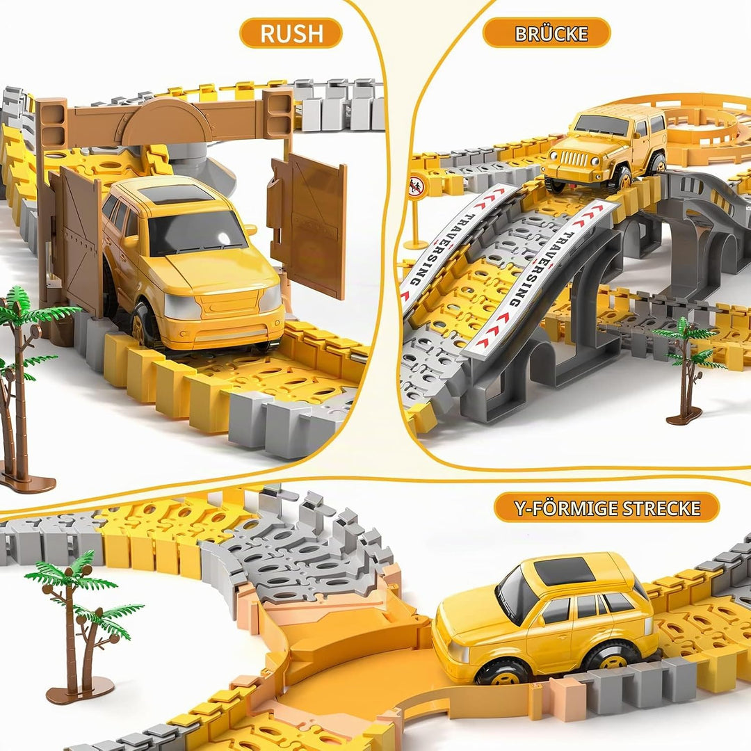 TEMI 236 PCS Autorennbahn Spielzeug für 3 4 5 6 Jahre alte Jungen, Flexible Rennstrecken Playset mit