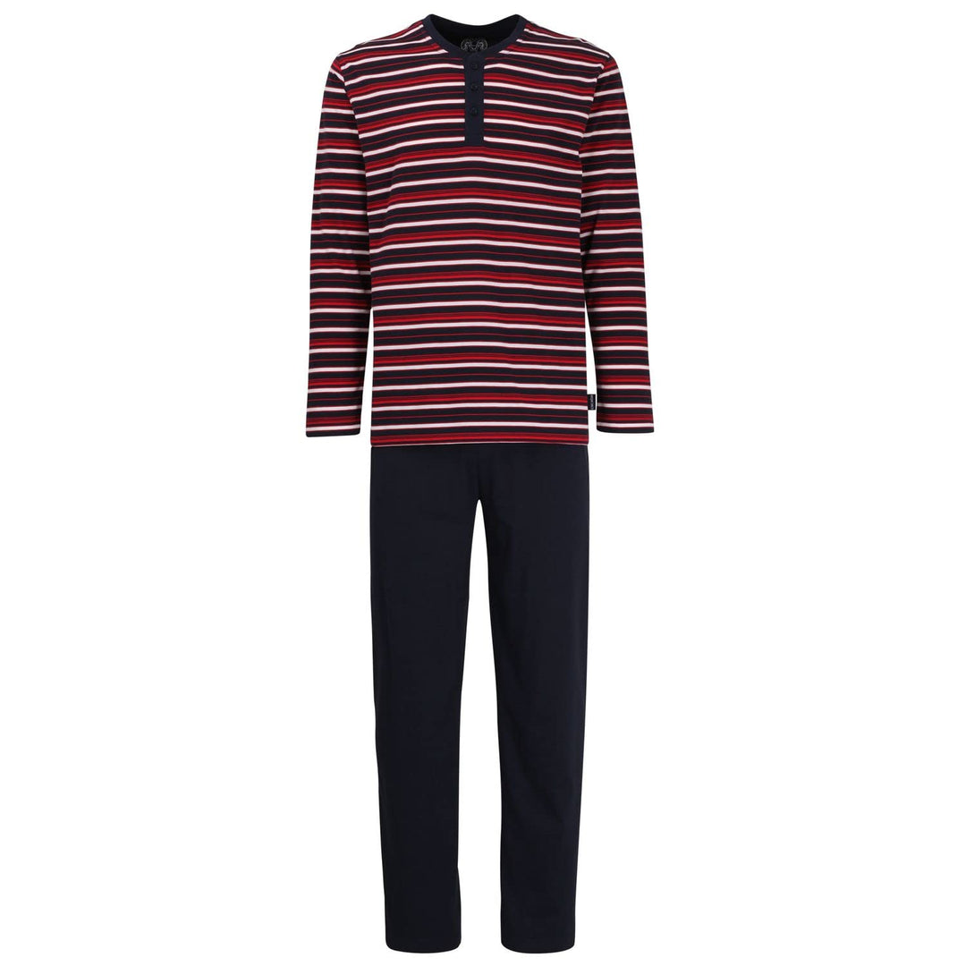 Ceceba Herren Schlafanzug Pyjama lang Rundhals Knöpfe | 1 Stück | 30946 48 Navy-rot-weiss Gestreift,