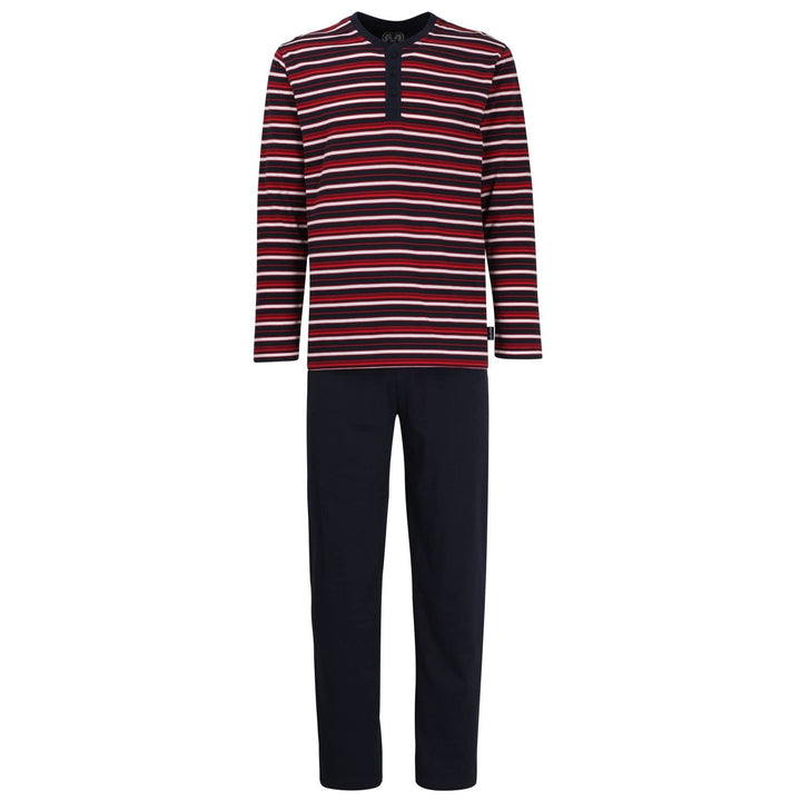 Ceceba Herren Schlafanzug Pyjama lang Rundhals Knöpfe | 1 Stück | 30946 48 Navy-rot-weiss Gestreift,