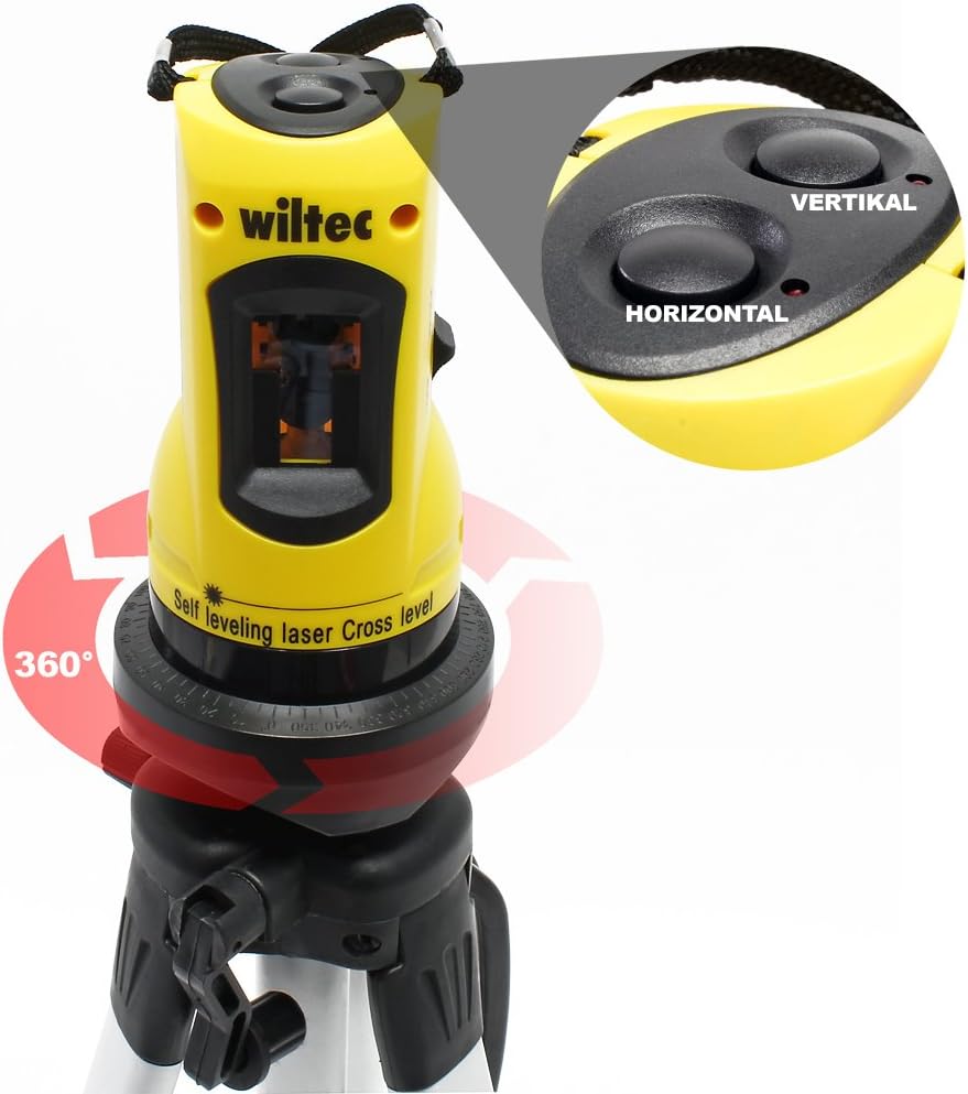 Wiltec Kreuzlinienlaser selbstnivellierend mit Stativ 1,2 m, ±0,5 mm/m genau, Rotationslaser zum Ver