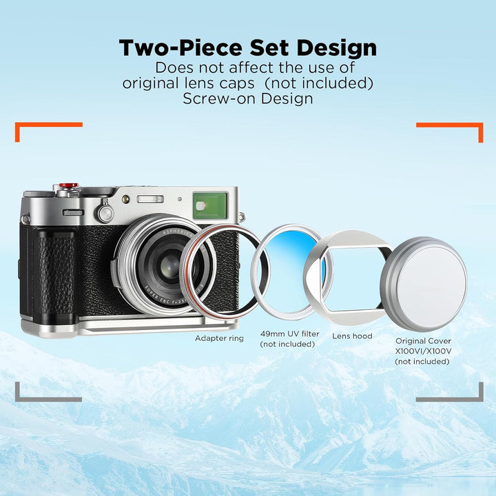 Haoge LH-X54W Metall Rechteckig Sonnenblende Gegenlichtblende mit 49mm Adapterring für Fujifilm Fuji