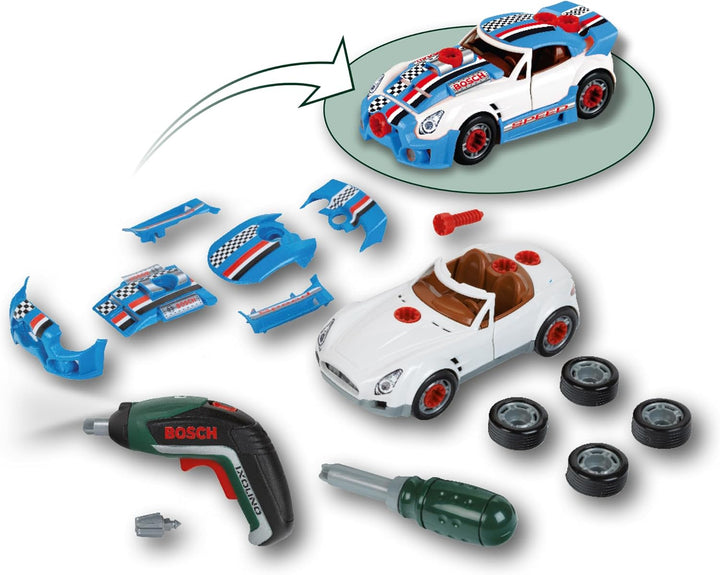 Theo Klein 8630 Bosch Car Tuning-Set | Zerlegbares Auto mit Tuning Zubehör | Mit batteriebetriebenem