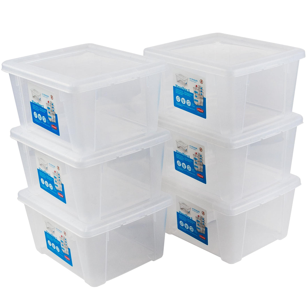 6 x Aufbewahrungsbox Deckel 2L 19x16x10cm transparent Kunststoff Box Büro 6 2 Liter ohne Rollen, 6 2