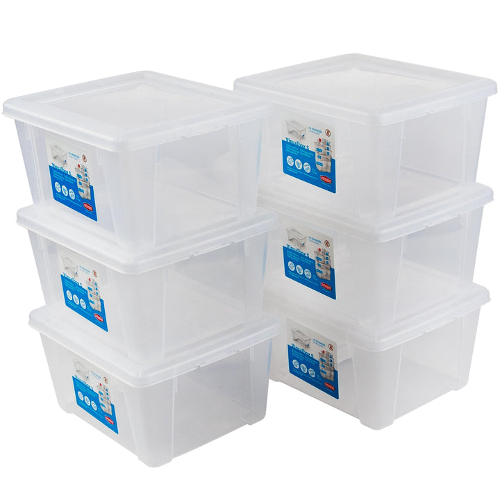 6 x Aufbewahrungsbox Deckel 2L 19x16x10cm transparent Kunststoff Box Büro 6 2 Liter ohne Rollen, 6 2