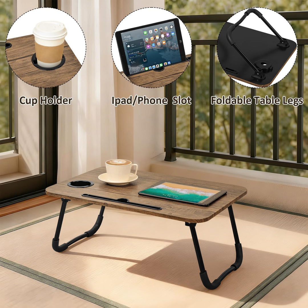 Laptop-Betttisch Tablett Lap Desk Kleiner Laptop-Schreibtisch aus Holz mit klappbaren Beinen und Bec