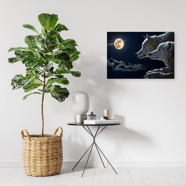 Feeby Vlies Leinwandbild Tiere Wölfe 80x60 cm Wand Bild Kunstdruck Deko Wohnzimmer Wohnungs Deko Nac