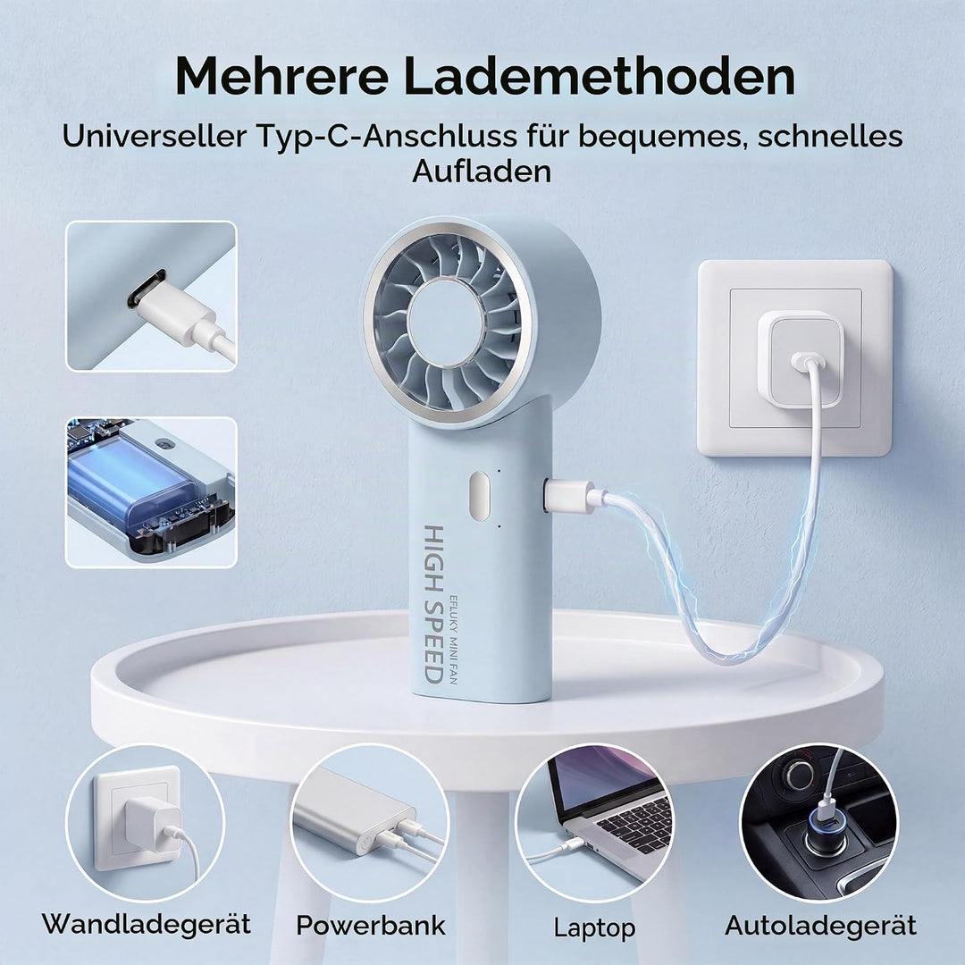 efluky Handventilator, Mini Hochgeschwindigkeits-Ventilator, USB wiederaufladbar mit 5 Geschwindigke