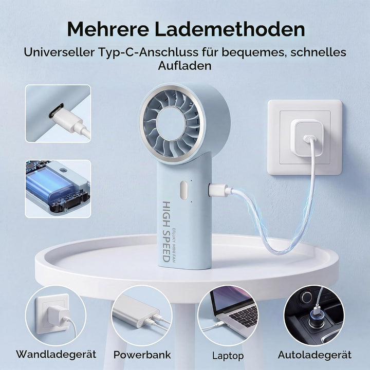 efluky Handventilator, Mini Hochgeschwindigkeits-Ventilator, USB wiederaufladbar mit 5 Geschwindigke