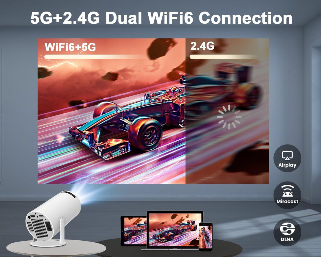 Mini Beamer 4K Unterstützt Android 11, Smart Projector 5G WiFi 6 BT 5.0, Mini Projektor Full HD 1080