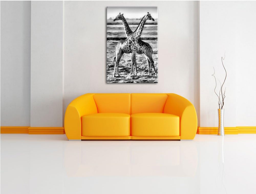 Monocrome, Giraffen Paar, Format: 100x70 auf Leinwand, XXL riesige Bilder fertig gerahmt mit Keilrah