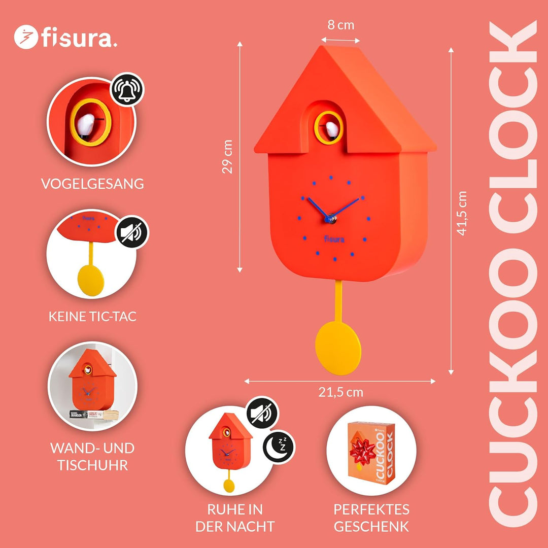 Fisura - Kuckucksuhr. Wanduhr. Original Geschenk Wanduhr. 3 AA-Batterien nicht enthalten. Masse: 21,
