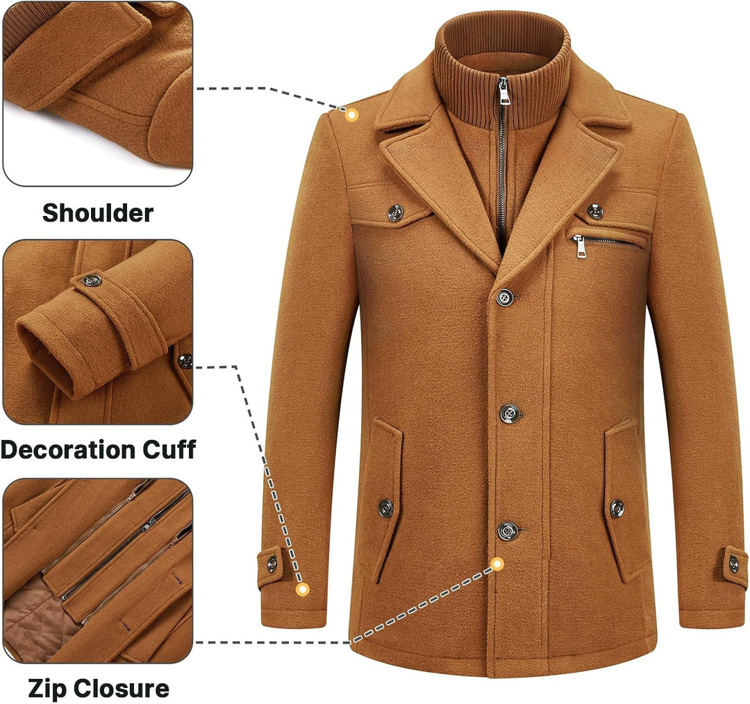 KUDORO Herren Wintermantel Wolle Kurzmantel Herren Wollmantel Mittellang Slim Fit für Business Freiz