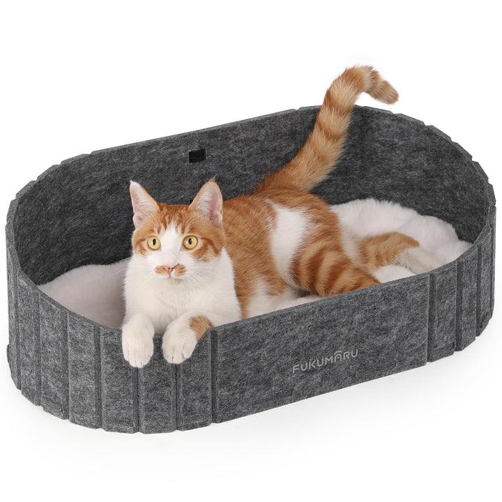 FUKUMARU Katzenbett, 61 cm grosses Katzen-Couchbett mit gemütlichem Kunstkaninchenfell-Kissen, Filz-