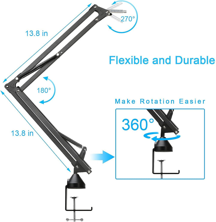 YOUSHARES Shure Sm7b Mikrofon Arm mit Pop Filter - Verbesserte Heavy Duty Mic Ständer Boom Arm mit 2