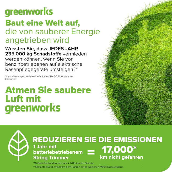 Greenworks 40V Akku Rasentrimmer für mittelgrosse Gärten, höhenverstellbar, 30 cm Schnittbreite, aut
