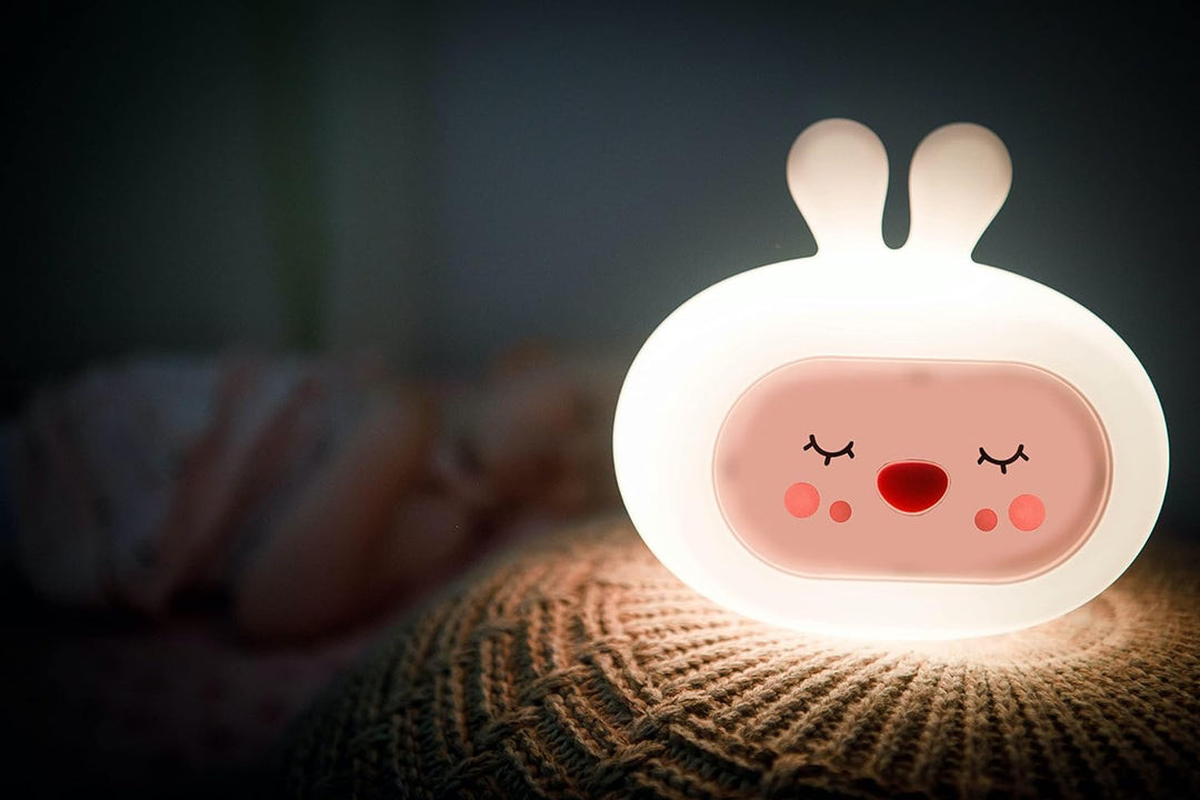 InnoGIO GIOsleepy Bunny, Nachtlicht Hase mit Musik für Kinder aus Weichem Silikon, mit 8 Farben &amp; Me
