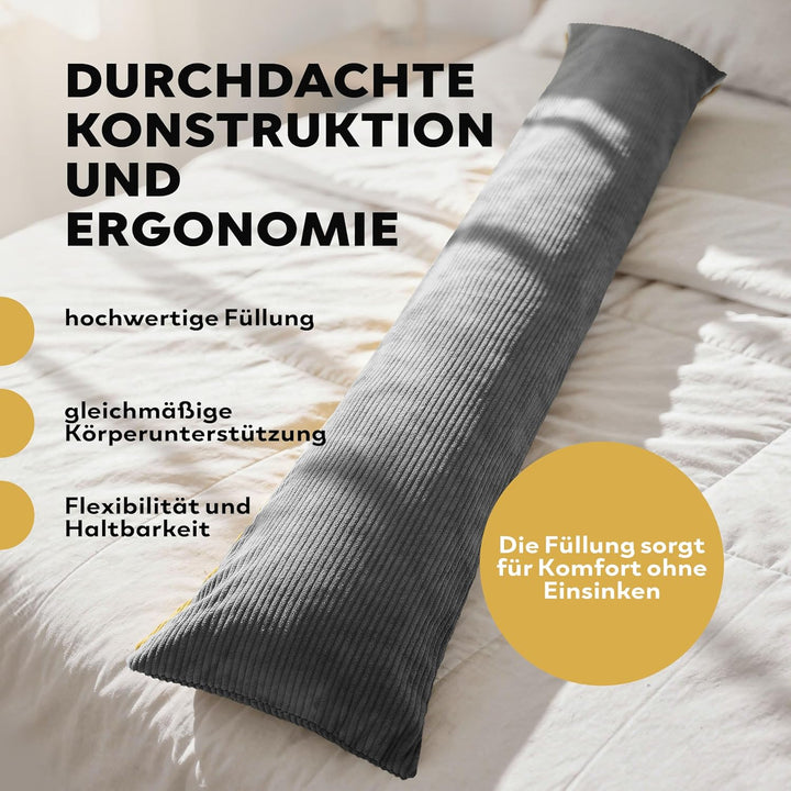 Schwangerschaftskissen 40x145 cm | Schwangerschaftskissen | Allergiker geeignet (Dunkelgrau, 145 x 4
