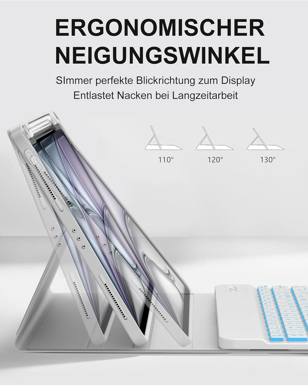 Für iPad Air 11 (2026/2025/2024) (M4/M3/M2) Hülle mit Keyboard, Beleuchtete Tastatur mit 7 Farben, B