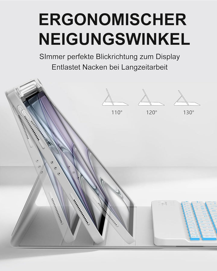 Für iPad Air 11 (2026/2025/2024) (M4/M3/M2) Hülle mit Keyboard, Beleuchtete Tastatur mit 7 Farben, B