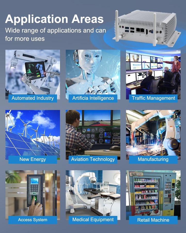 BASOARO Industrie Mini PC Windows 10, lüfterloser Desktop PC, Core i7 4500U, 8GB RAM 256GB SSD, 2 Gi