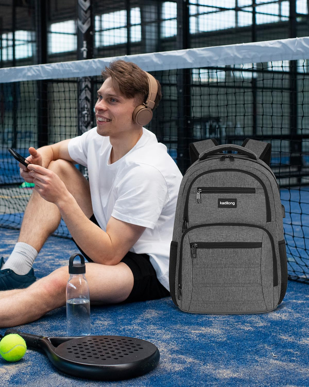 kadilong Rucksack Herren 17.3 Zoll Laptoptasche mit USB Ladeanschluss für Arbeit Business Reisen Sch
