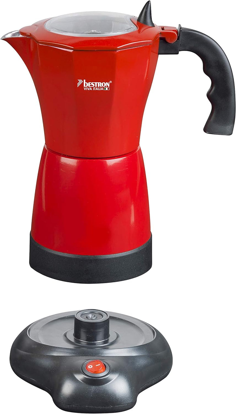 Bestron Elektrischer Espresso-Kocher mit Basis, Viva Italia, Für 6 Espressotassen: 180 ml, 480 Watt,
