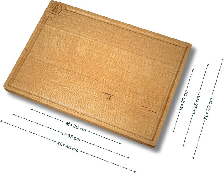 Schneidebrett Holz 100% Eiche Massivholz | Mit Saftrille | Grösse 30x20 cm | Hackbrett Servierbrett