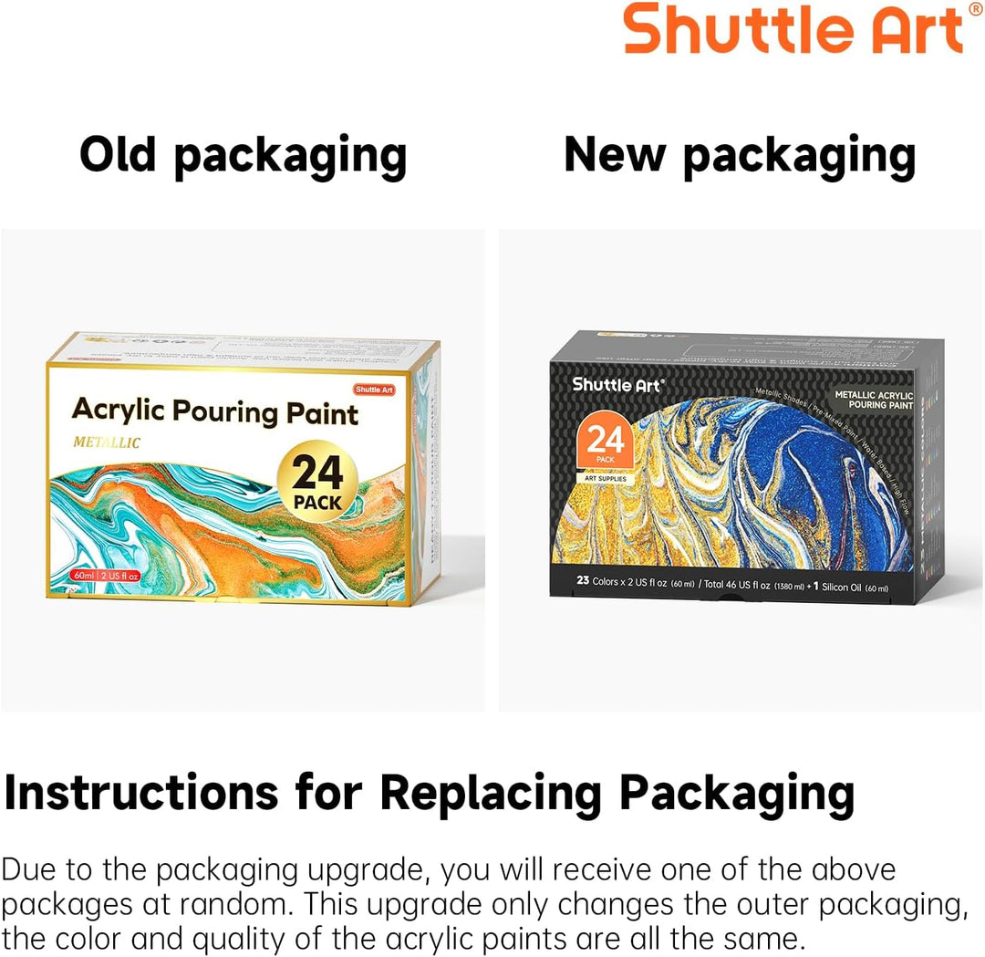 Shuttle Art Metallic Pouring Acrylfarben Set, 24 Stück Acrylic Pouring Farben in Flaschen (je 60m/2o