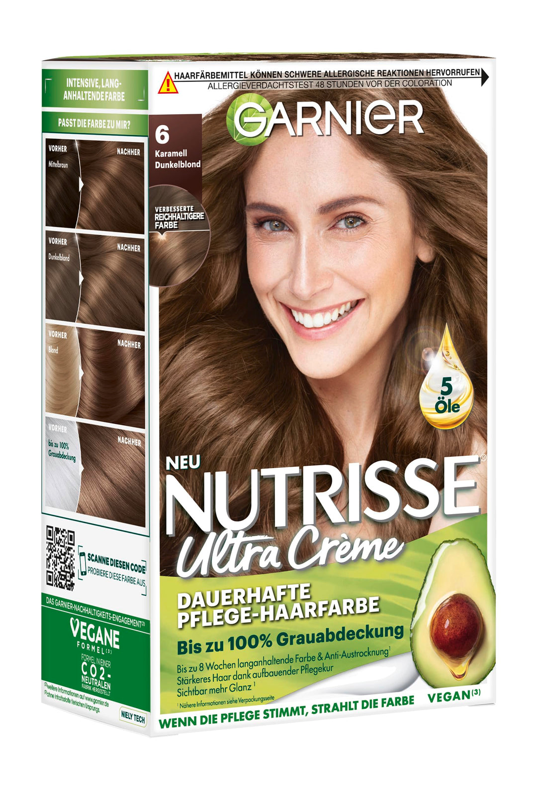 Garnier Nutrisse Dauerhafte Pflege-Haarfarbe mit nährenden Fruchtölen, Coloration mit 8 Wochen Halt,