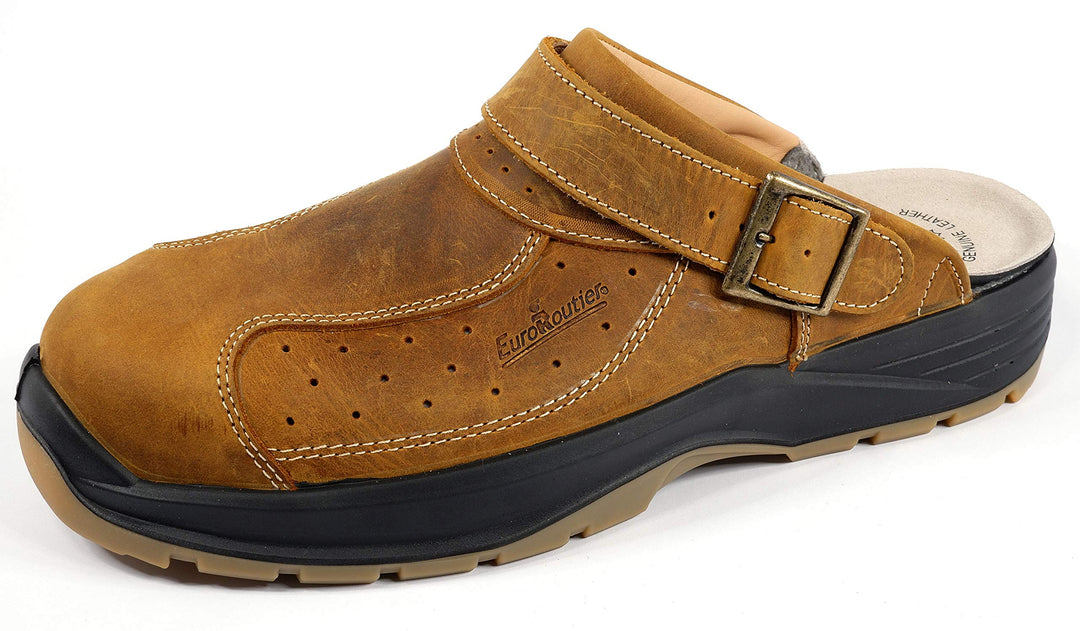 EuroRoutier Premium Leather Tucson Braun Clogs, SB+A+E+FO+SRC-zertifizierte, Sicherheitsclogs 41 EU