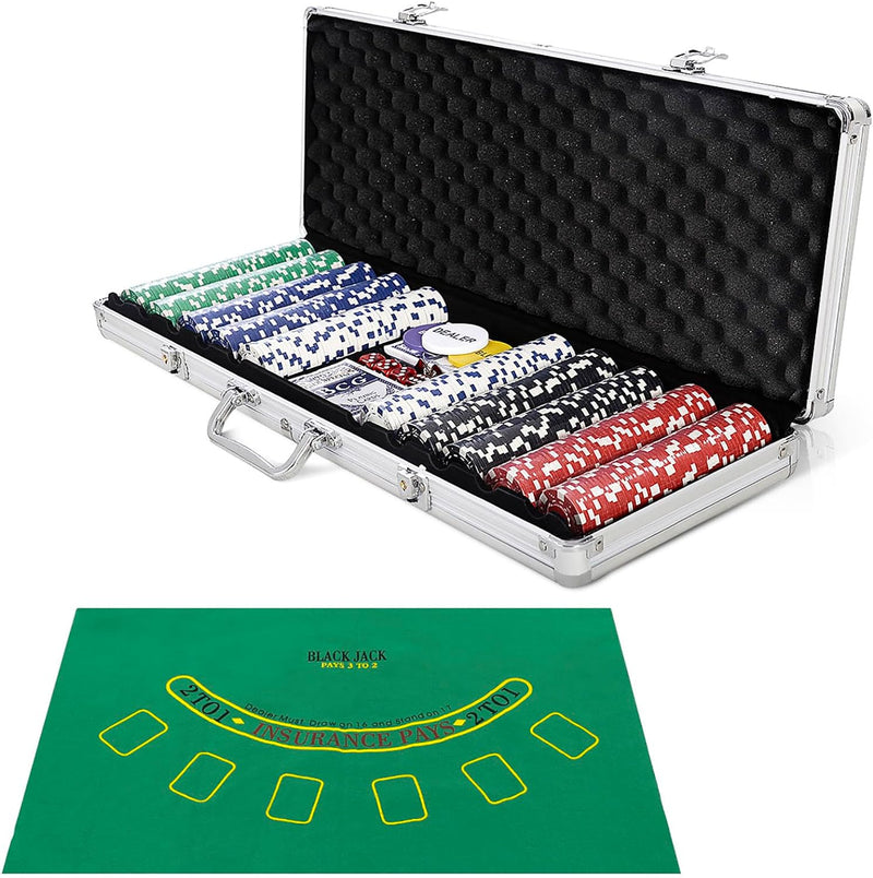 COSTWAY Pokerset mit 500 Laser-Chips | Pokerkoffer Alu | Pokerchips | Poker Komplett Set | Pokerkoff