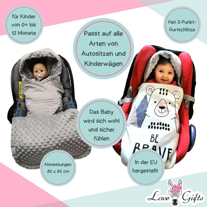 Love Gifts® Einschlagdecke Babyschale 80 * 85 cm, Baby Erstausstattung für Autositz, Kuscheldecke fü