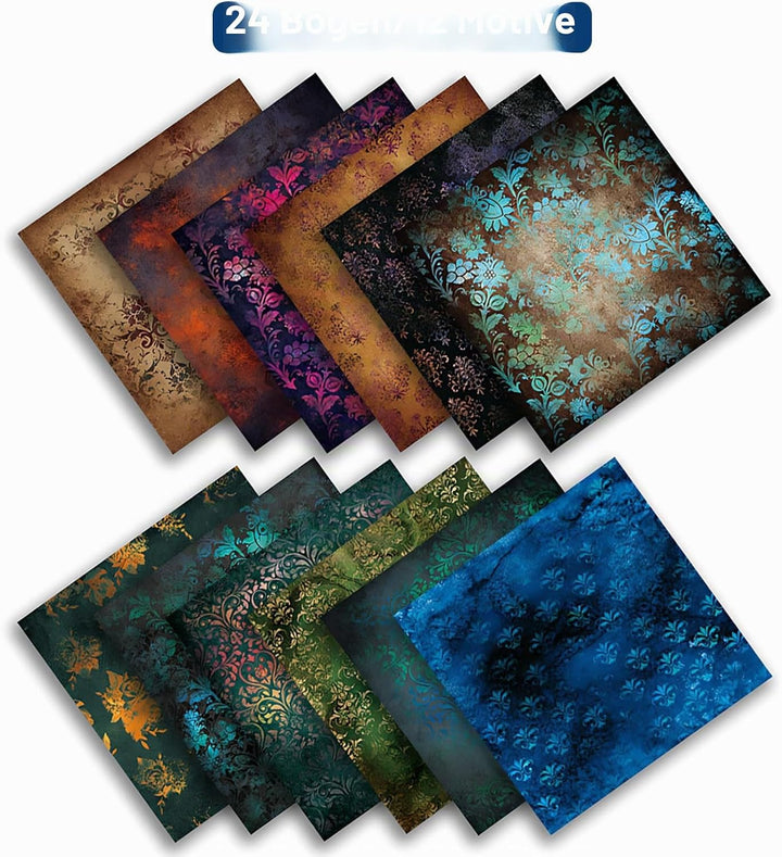 24 Blatt Vintage-Scrapbooking-Papier, 30,5 x 30,5 cm, einseitiges Muster, dekorativer Hintergrund, K