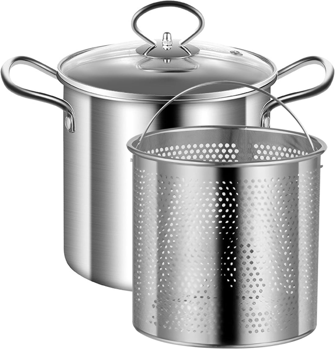 Fritteusentopf mit Korb, 3,5 l Frittiertopf aus Edelstahl, kleine Fritteuse mit Verbrühungsschutzgri