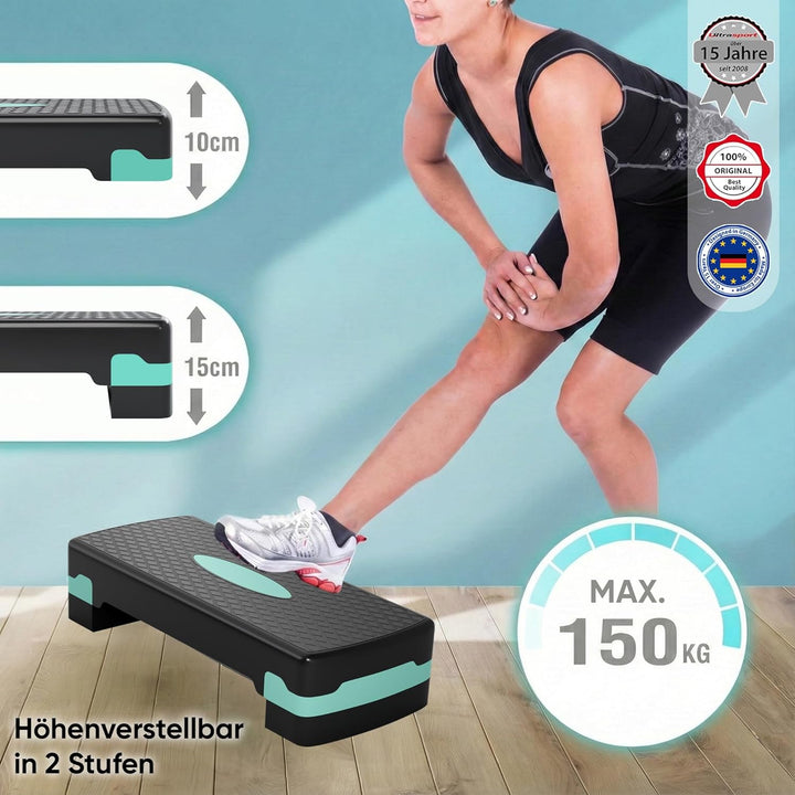 Ultrasport Aerobic Steppbrett I Step Up Board Rutschfest, 2-fach Höhenverstellbar I Fitness Stepper