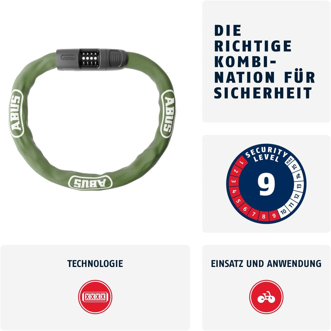 ABUS Kettenschloss 8808C - stabiles Zahlenschloss aus speziell gehärtetem Stahl - gut lesbare Zahlen