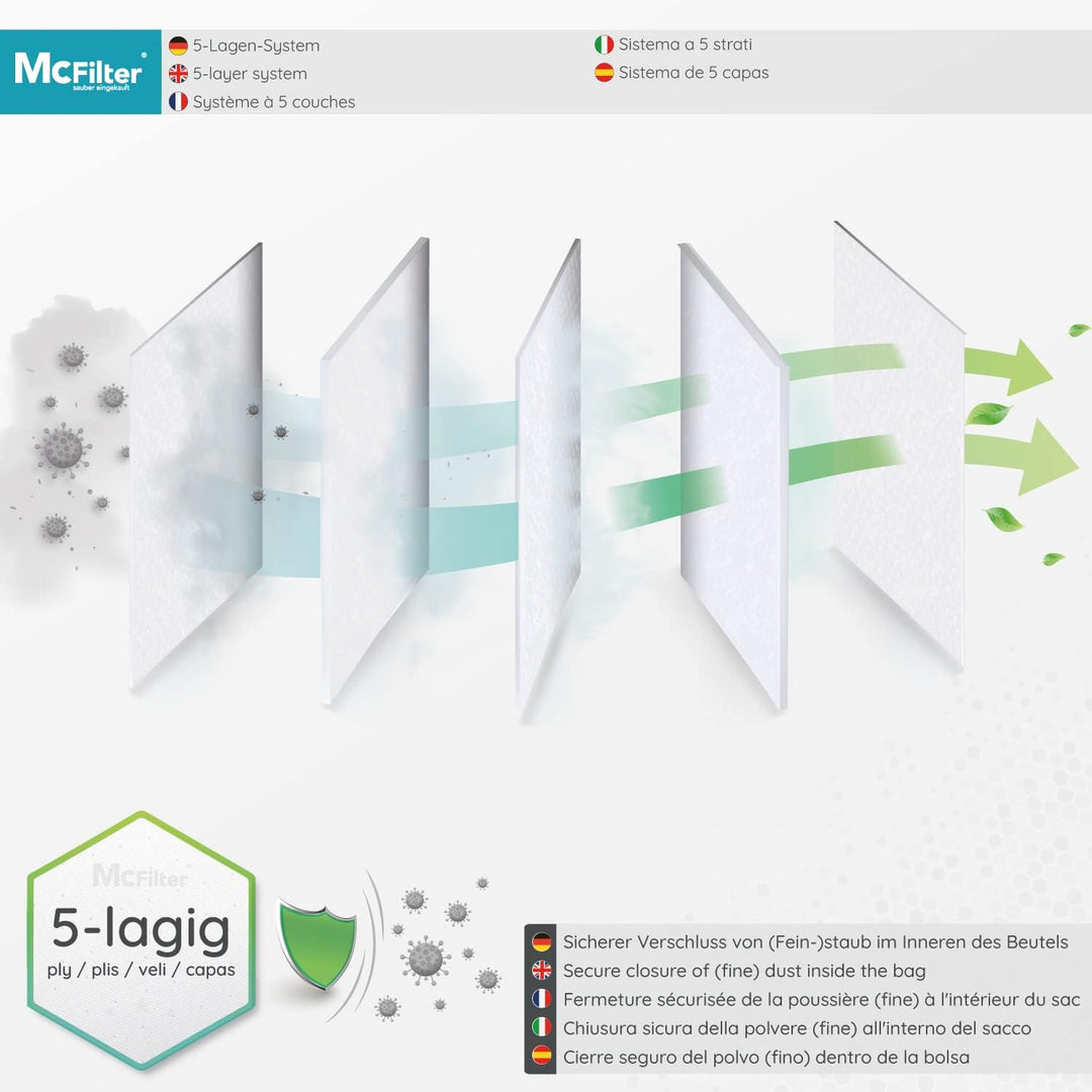 McFilter | 10 Staubsaugerbeutel geeignet für Fakir Prestige 1800 1805 1900 2000 2100 2105 2400 3000