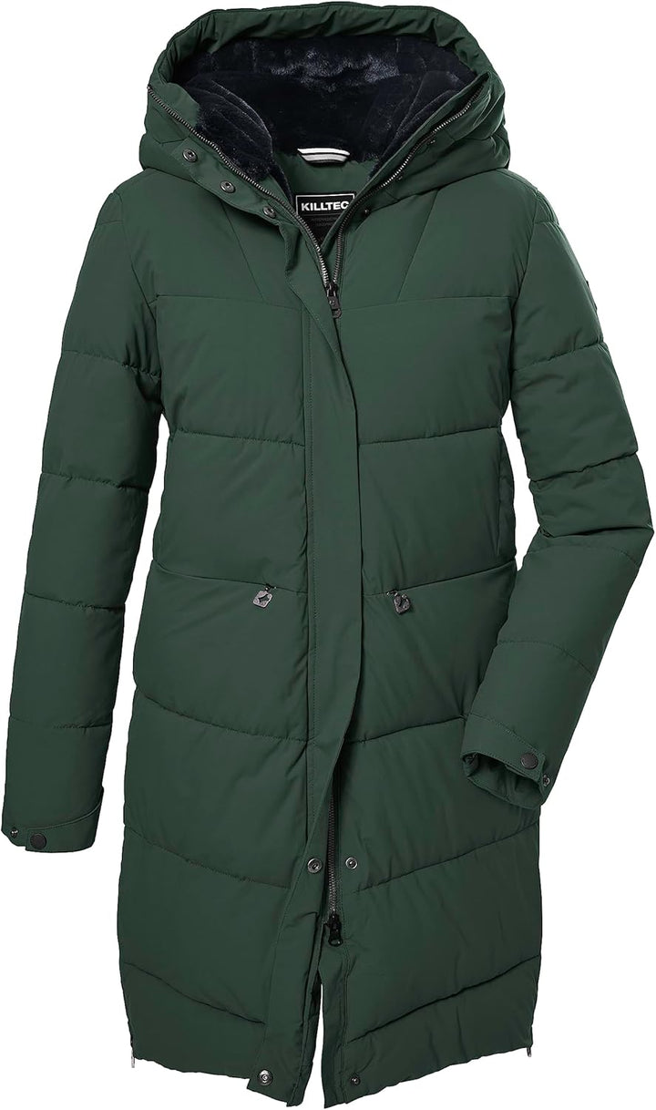 Killtec Damen Kow 16 Wmn Qltd Prk Steppparka/Parka in Daunenoptik mit Kapuze 40 Dunkelgrün, 40 Dunke