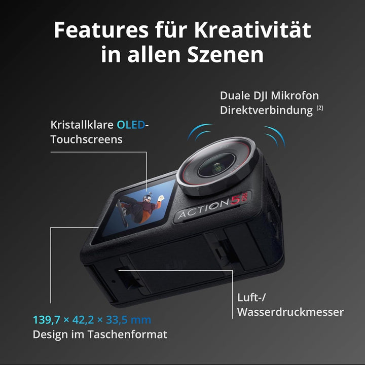 DJI Osmo Action 5 Pro Adventure Combo Mehrere Zubehörteile Bundle, Action Cam 4K mit 1/1.3" Sensor,