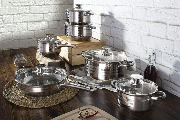 SMHLINE® 12-tlg Topfset Töpfe Set induktionsgeeignet Kochtopf Set Pfannen Edelstahl Kochgeschirr Pfa