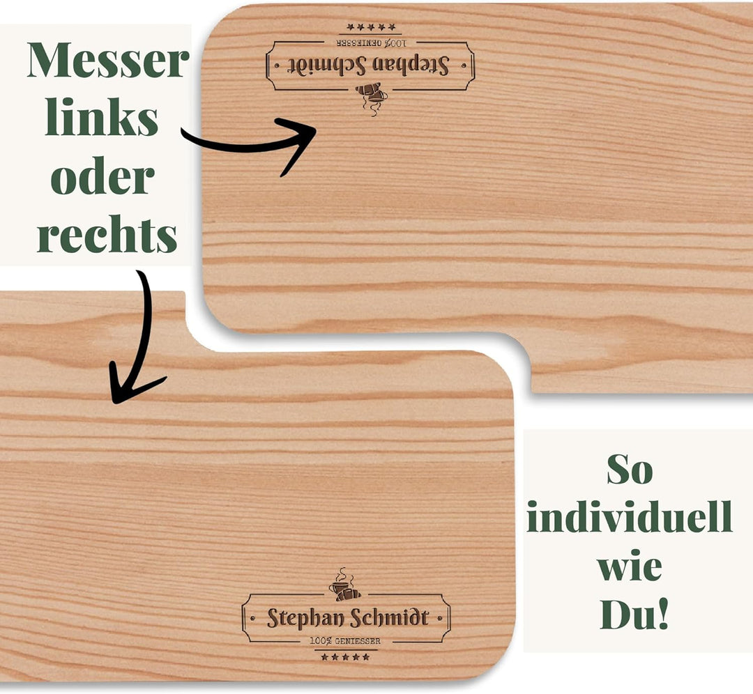 Personalisiertes Frühstücksbrettchen mit Messer, Wunsch-Name oder Text graviert – Geschenk-Idee Gebu